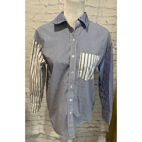 Tops - Marled Solid & Stripe Blue Oxford Stripe Button Down Shirt Size XS